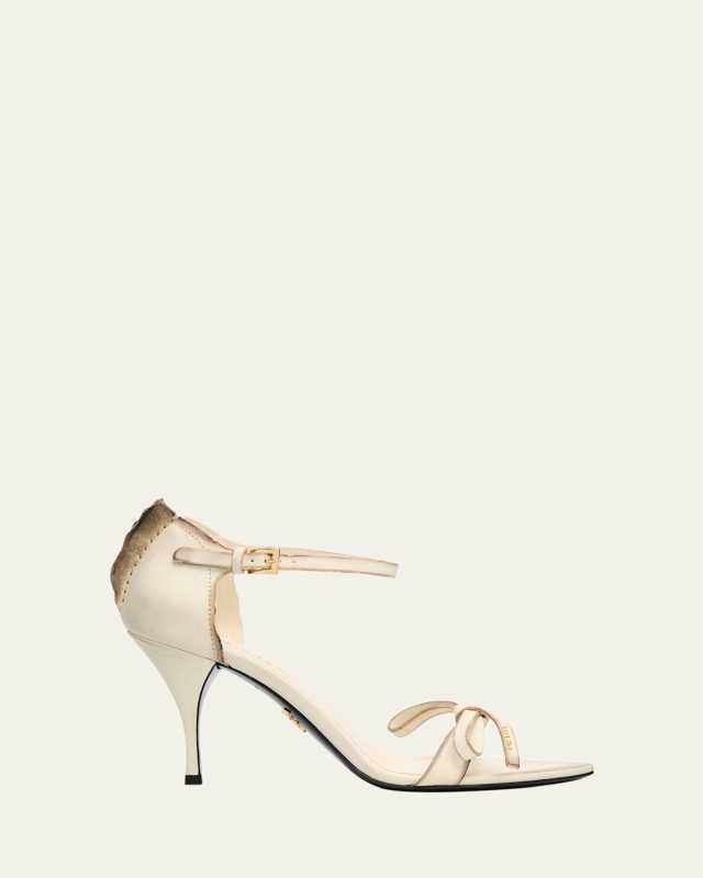 85mm Distressed Leather Bow Sandals